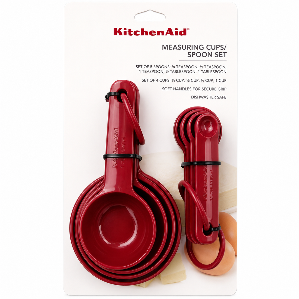 KitchenAid 9-Piece Measuring Cups & Spoons Set – Red, Dishwasher Safe