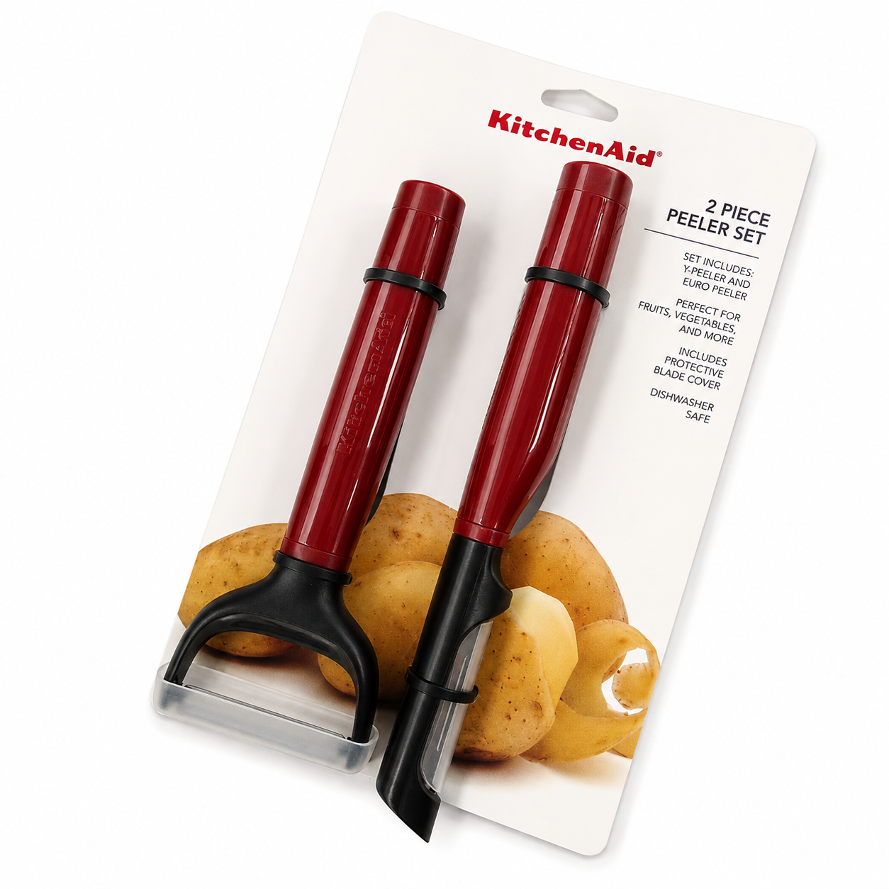 KitchenAid 2-Piece Vegetable Peeler Set with Blade Covers Y Peeler & Euro Peeler – Red