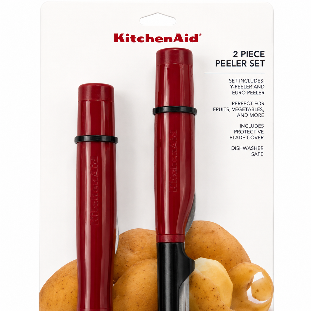 KitchenAid 2-Piece Vegetable Peeler Set with Blade Covers Y Peeler & Euro Peeler – Red