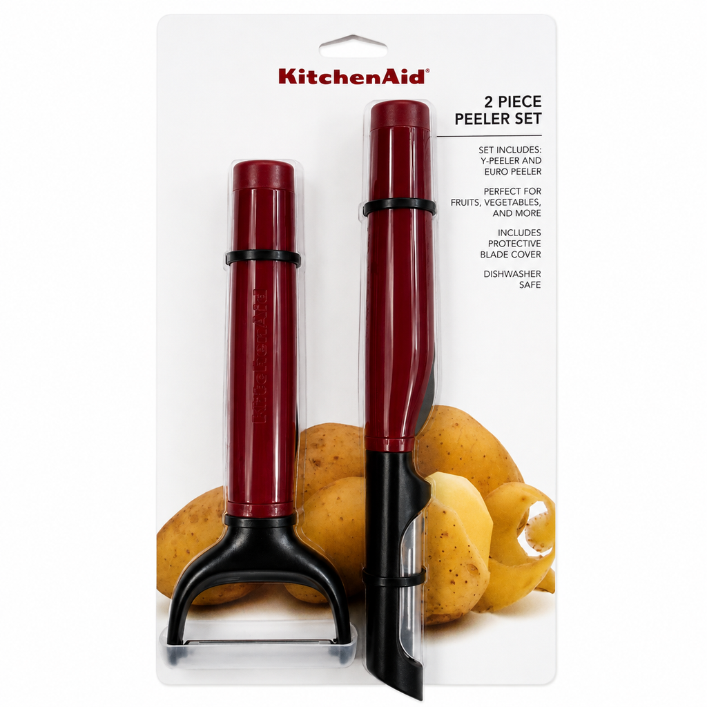 KitchenAid 2-Piece Vegetable Peeler Set with Blade Covers Y Peeler & Euro Peeler – Red
