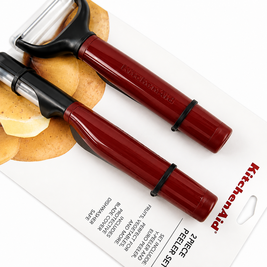 KitchenAid 2-Piece Vegetable Peeler Set with Blade Covers Y Peeler & Euro Peeler – Red