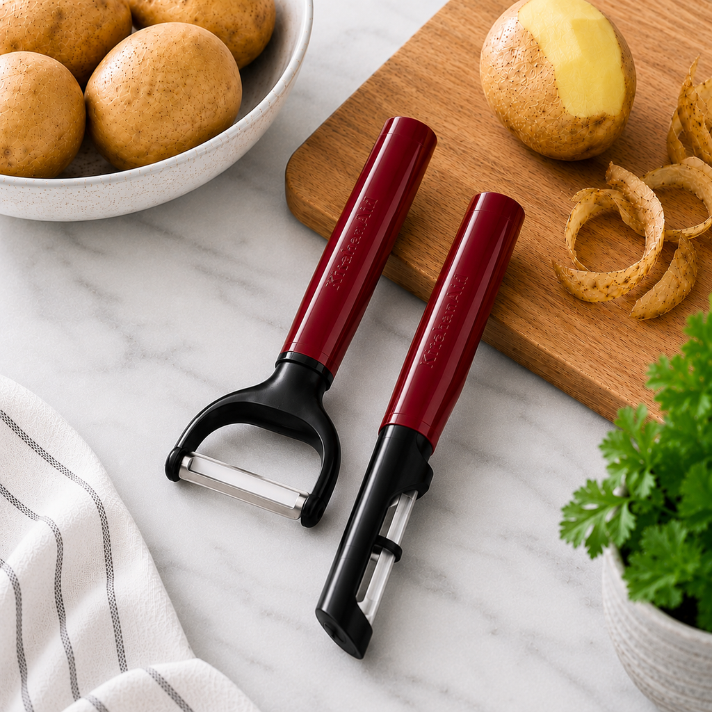 KitchenAid 2-Piece Vegetable Peeler Set with Blade Covers Y Peeler & Euro Peeler – Red