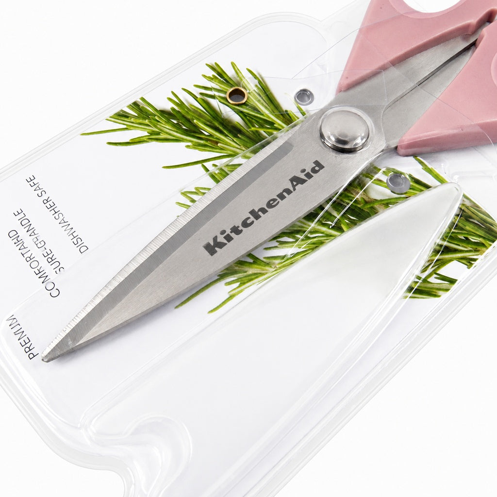 KitchenAid Rose Pink Kitchen Scissors Stainless-Steel Utility Shears with Protective Sheath