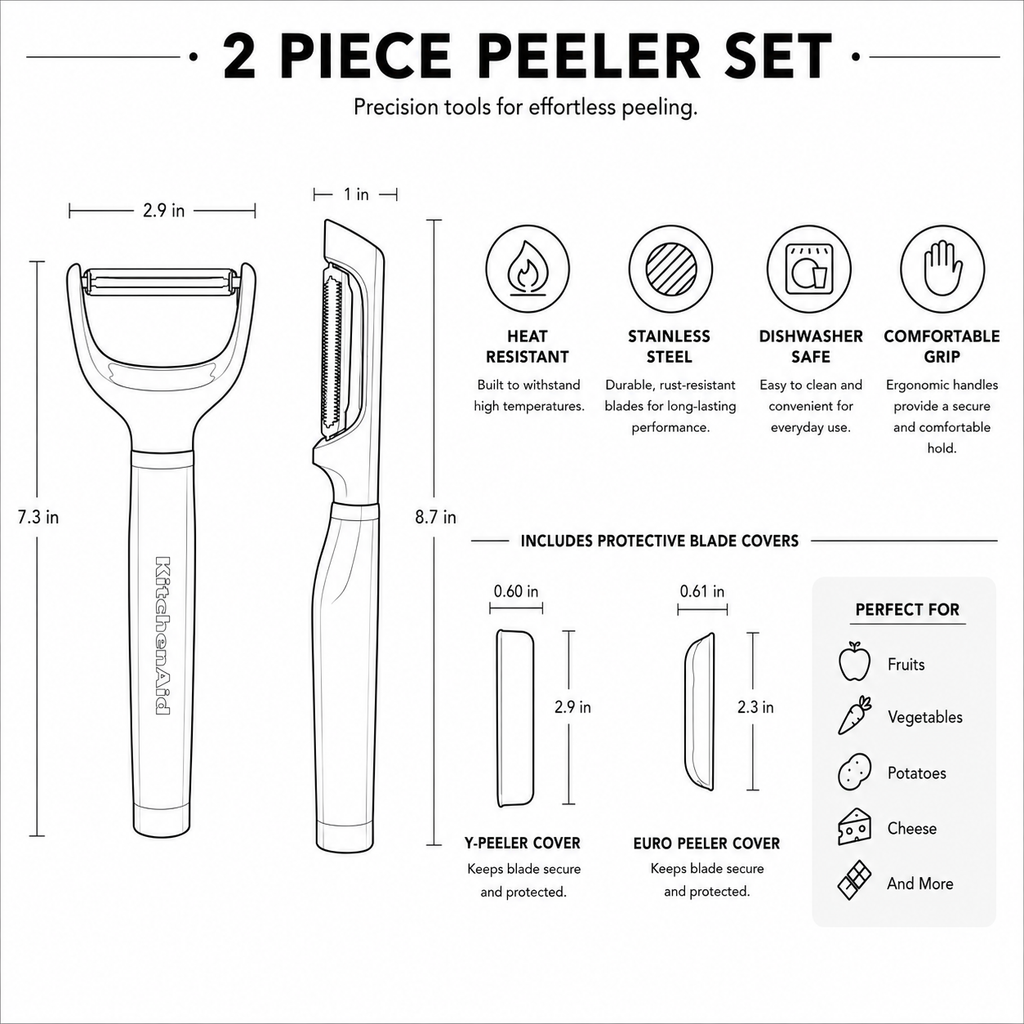 KitchenAid 2-Piece Vegetable Peeler Set with Blade Covers Y Peeler & Euro Peeler – Black