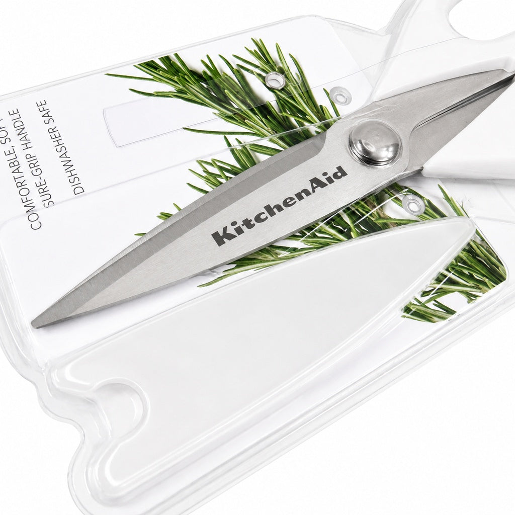 KitchenAid White Kitchen Scissors Stainless-Steel Utility Shears with Protective Sheath