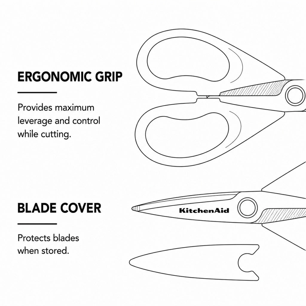 KitchenAid White Kitchen Scissors Stainless-Steel Utility Shears with Protective Sheath