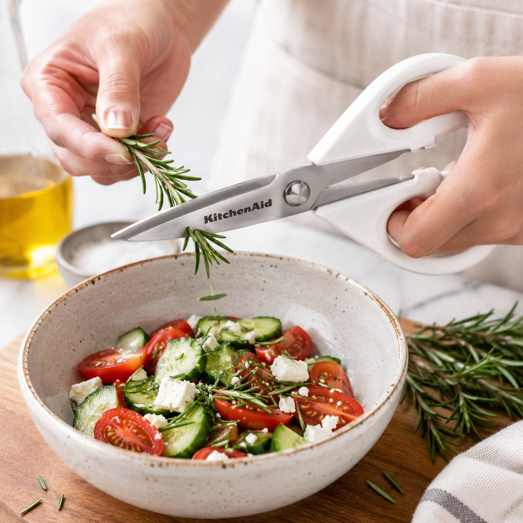 KitchenAid White Kitchen Scissors Stainless-Steel Utility Shears with Protective Sheath