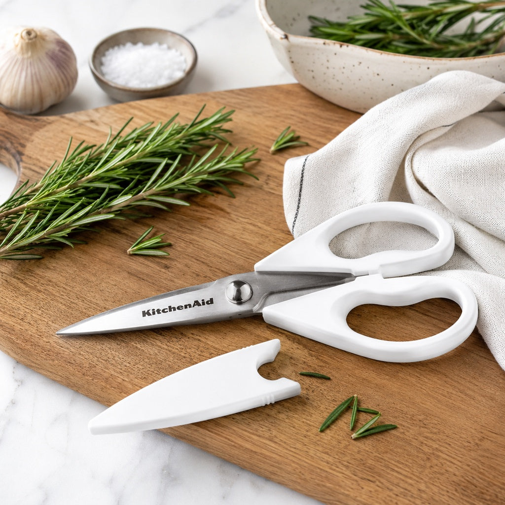 KitchenAid White Kitchen Scissors Stainless-Steel Utility Shears with Protective Sheath