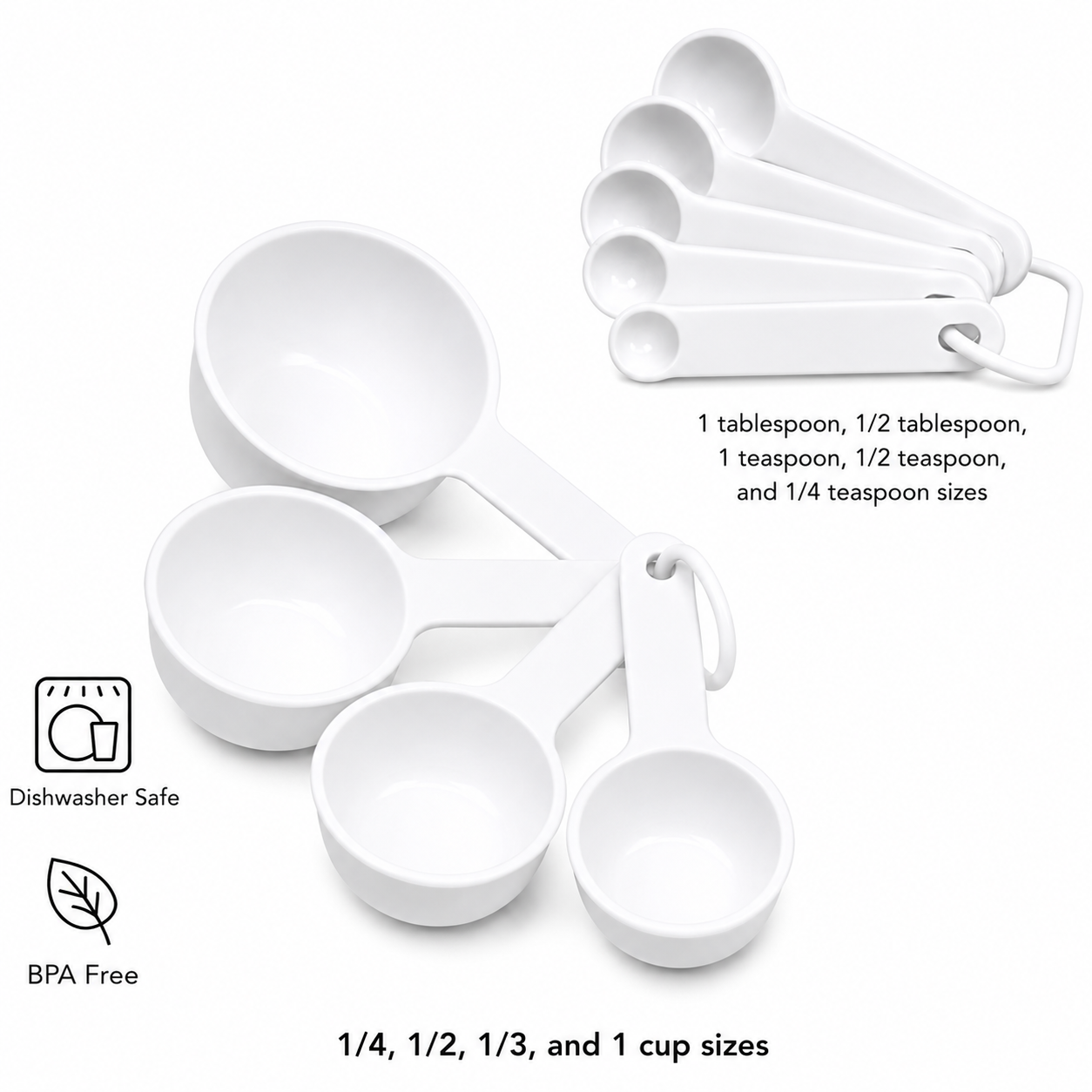 KitchenAid 9-Piece Measuring Cups & Spoons Set – White, Dishwasher Safe
