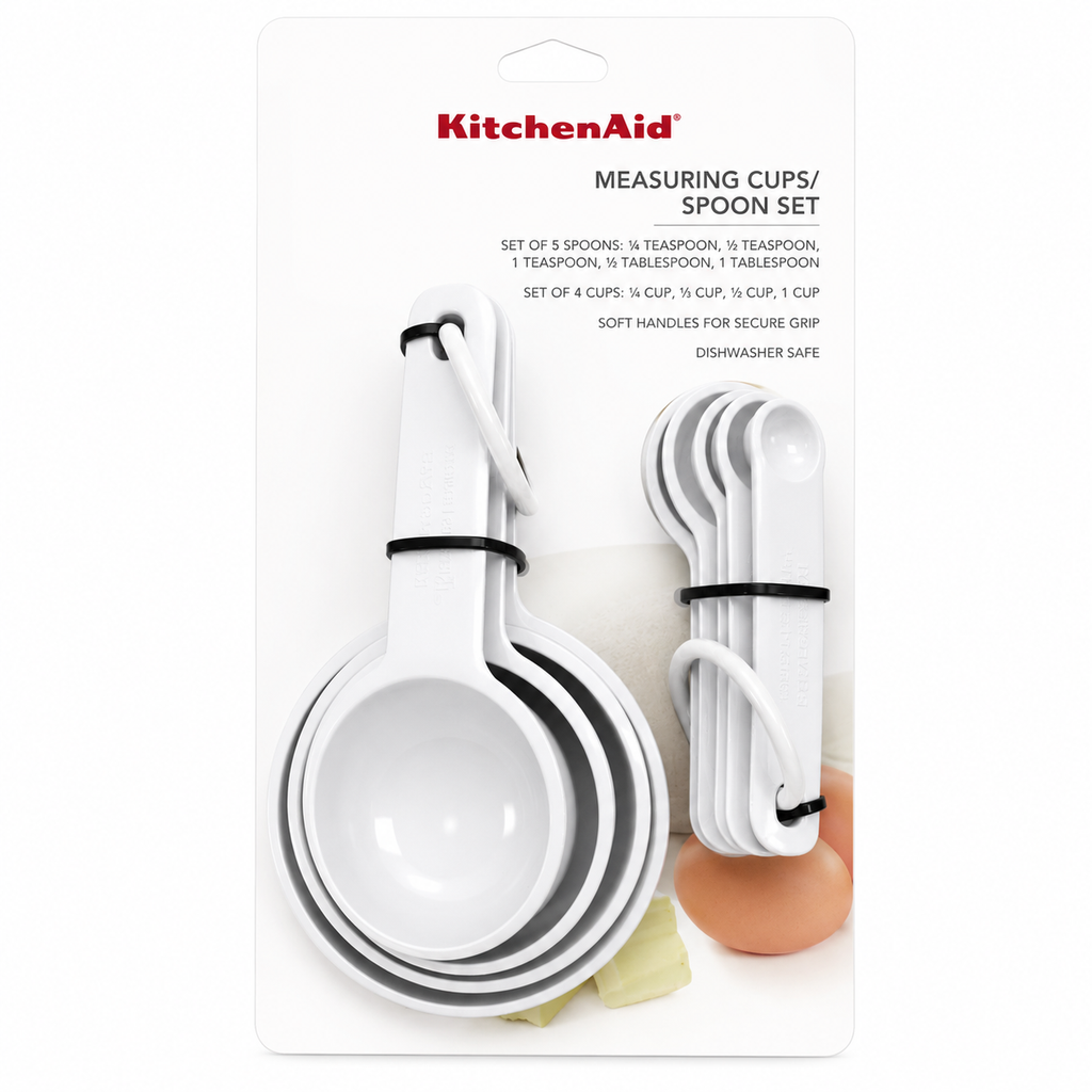 KitchenAid 9-Piece Measuring Cups & Spoons Set – White, Dishwasher Safe