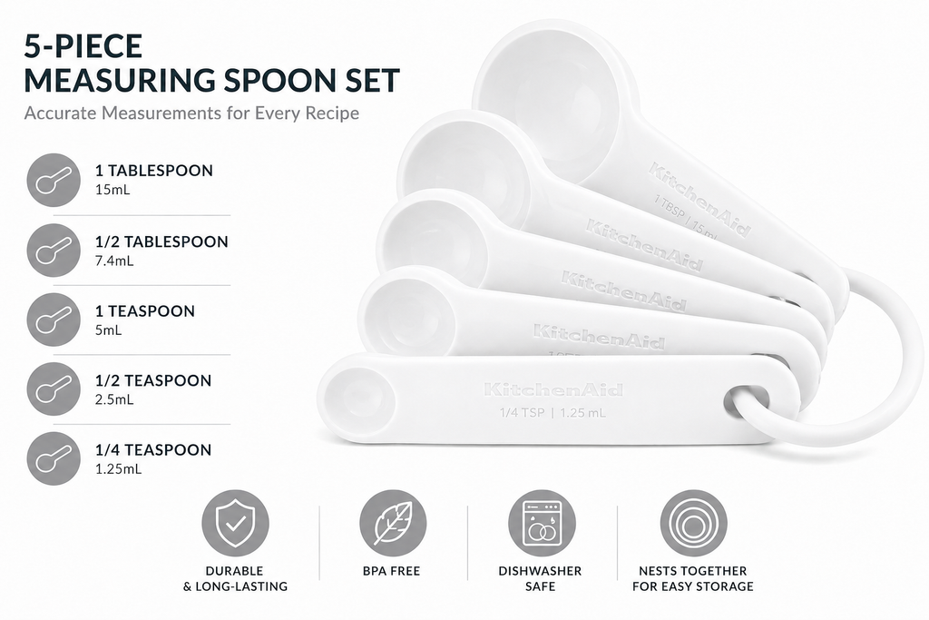 KitchenAid 5-Piece Measuring Spoon Set – White, Dishwasher Safe