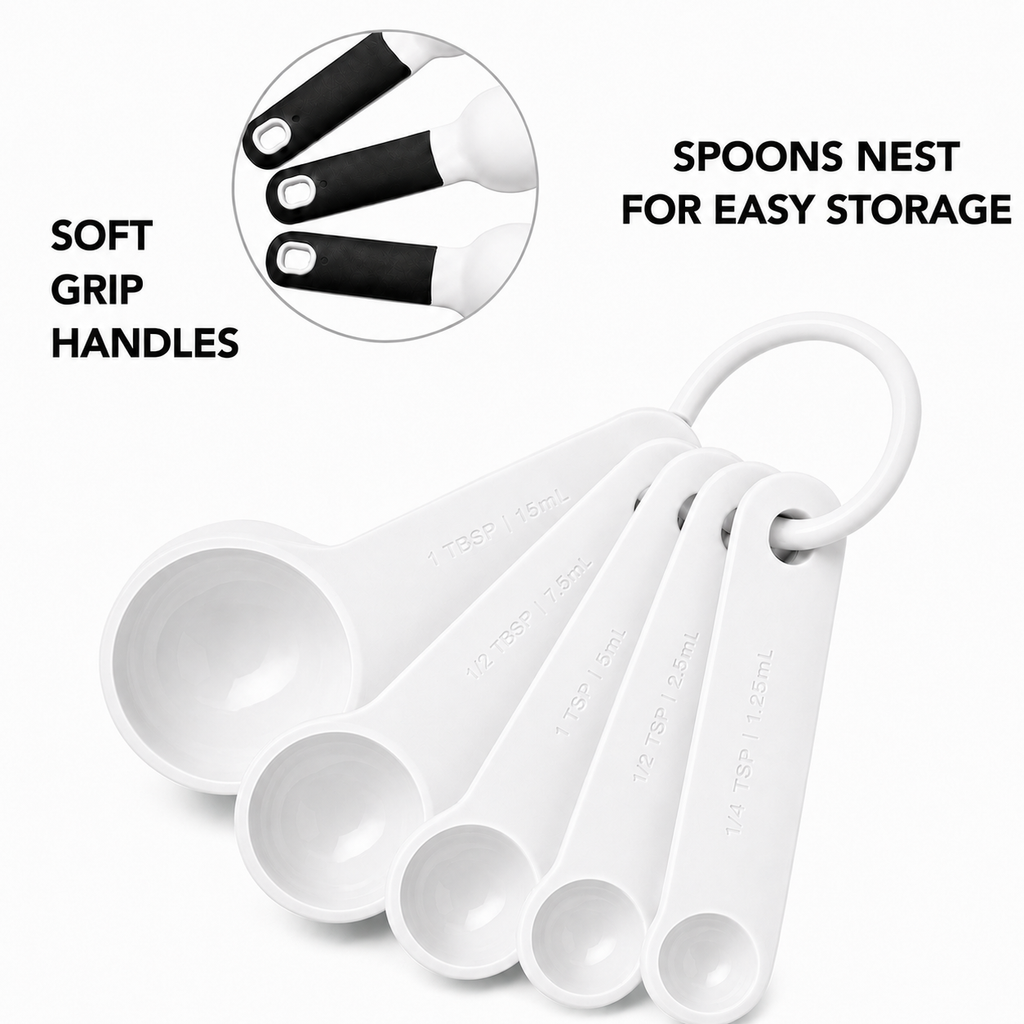 KitchenAid 5-Piece Measuring Spoon Set – White, Dishwasher Safe