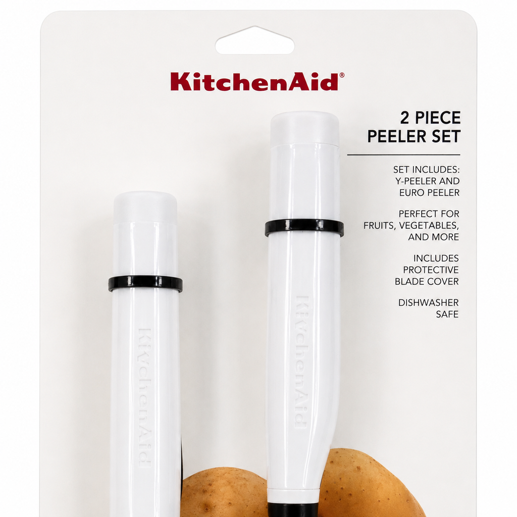 KitchenAid 2-Piece Vegetable Peeler Set with Blade Covers Y Peeler & Euro Peeler – White