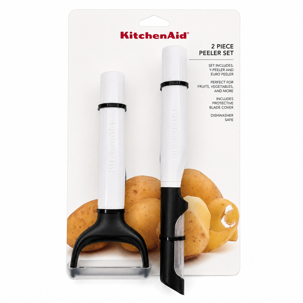 KitchenAid 2-Piece Vegetable Peeler Set with Blade Covers Y Peeler & Euro Peeler – White