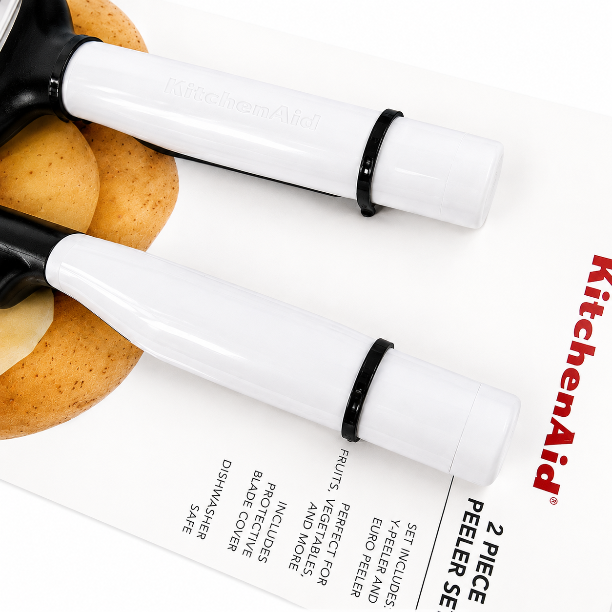 KitchenAid 2-Piece Vegetable Peeler Set with Blade Covers Y Peeler & Euro Peeler – White