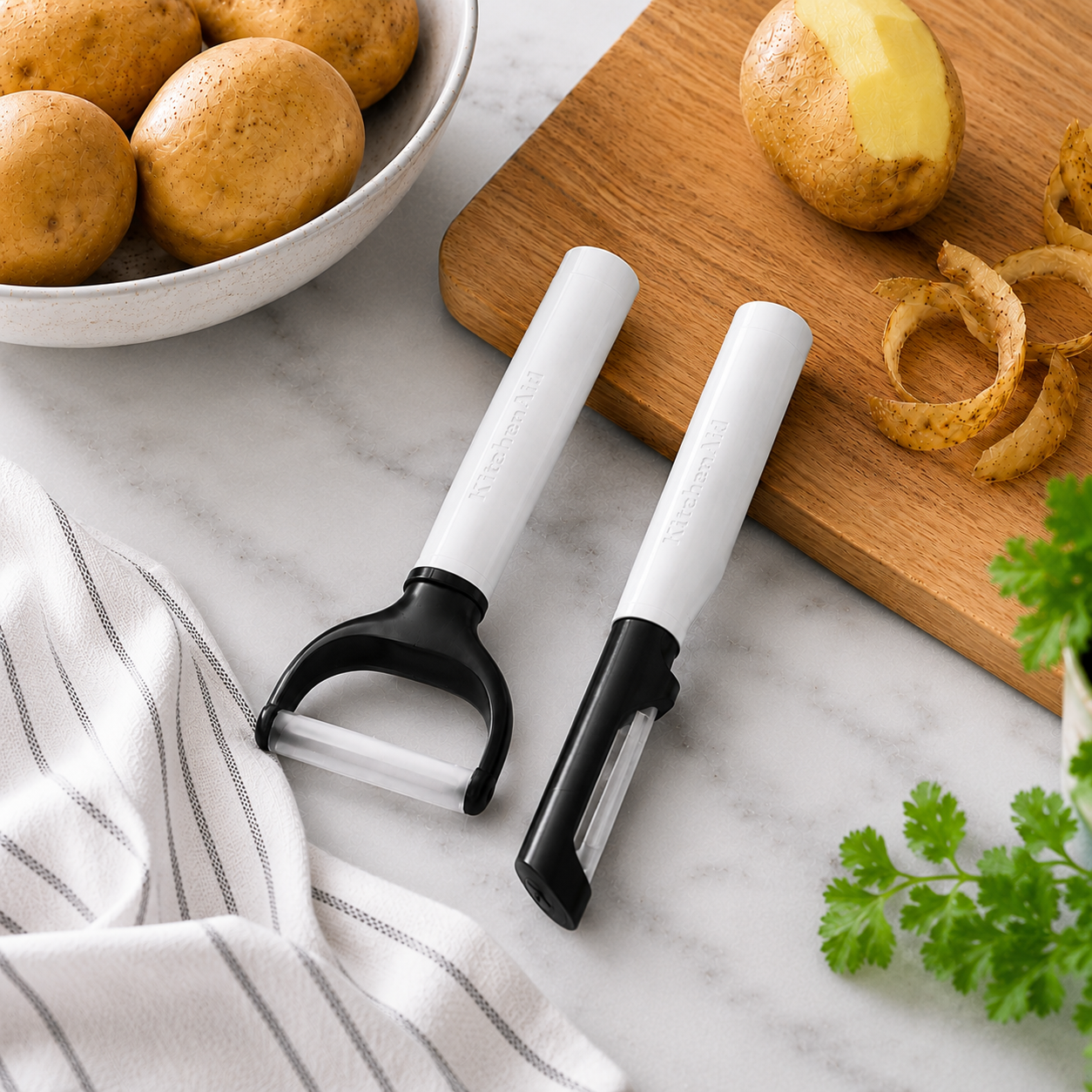 KitchenAid 2-Piece Vegetable Peeler Set with Blade Covers Y Peeler & Euro Peeler – White